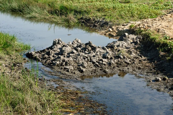 Presa del suelo en el pequeño río — Foto de Stock