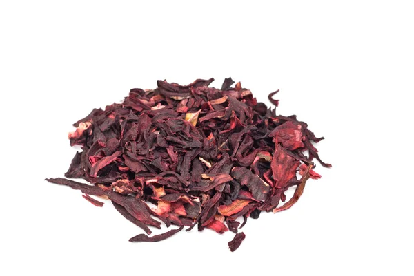 Hibiscus çay makro kuru çiçek üzerinde beyaz izole — Stok fotoğraf