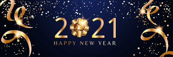 Szczęśliwego Nowego Roku 2021 Uroczysty Elegancki Baner Wektorowy Złotymi Literami — Wektor stockowy