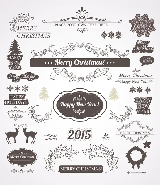 Noel süslemeleri kümesi kaligrafi ve vintage etiketleri