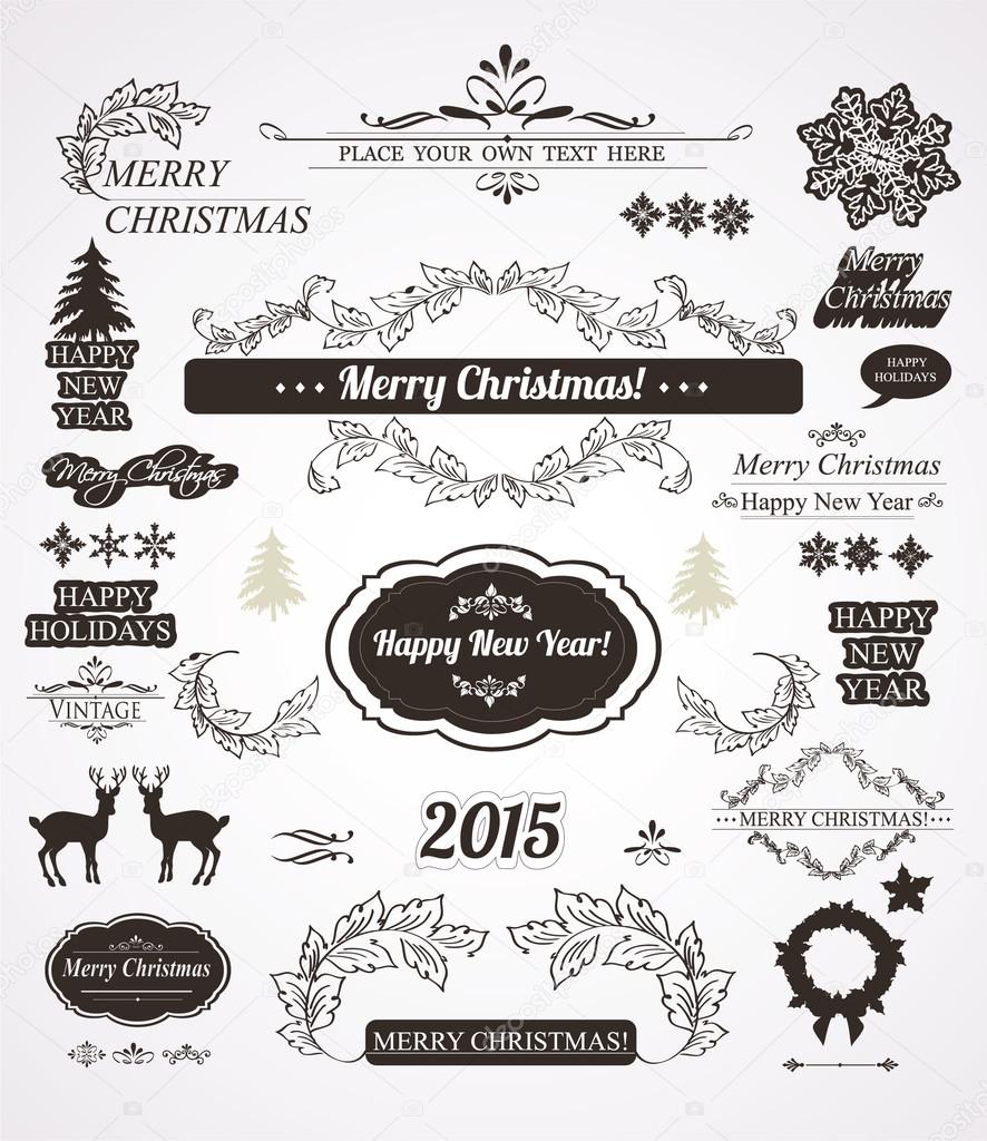 Christmas decorations set-Calligraphic and vintage labels