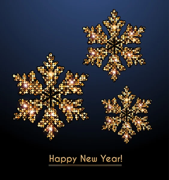 Elegant New Year card, Golden snowflake — Stock Vector