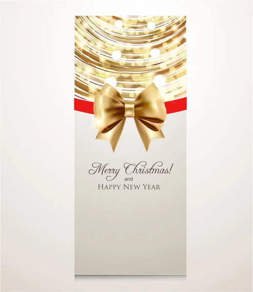 Weihnachtsbanner mit goldener Schleife — Stockvektor