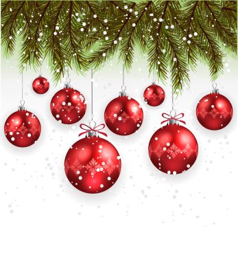 Noel ağacı dalları ile kırmızı Noel topları