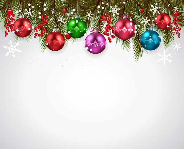 Weihnachten Hintergrund-Tanne und Weihnachtskugeln — Stockvektor