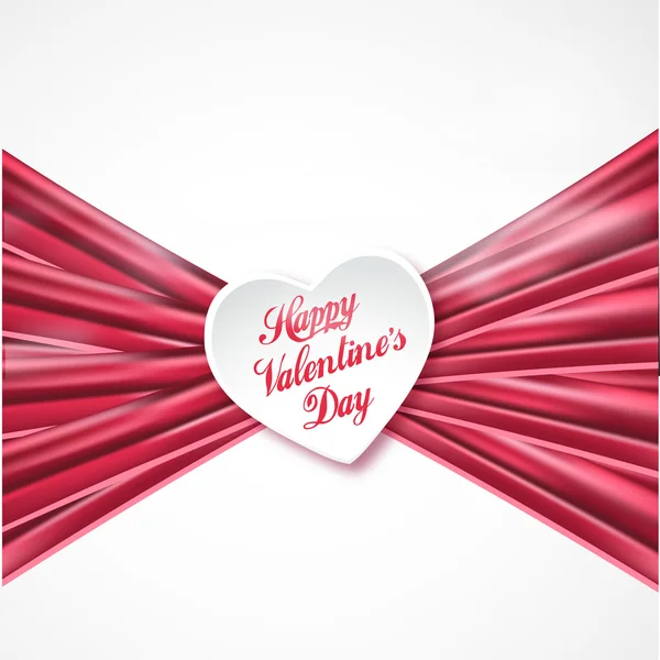 Valentine heart with pink satin ribbon, vector greeting card