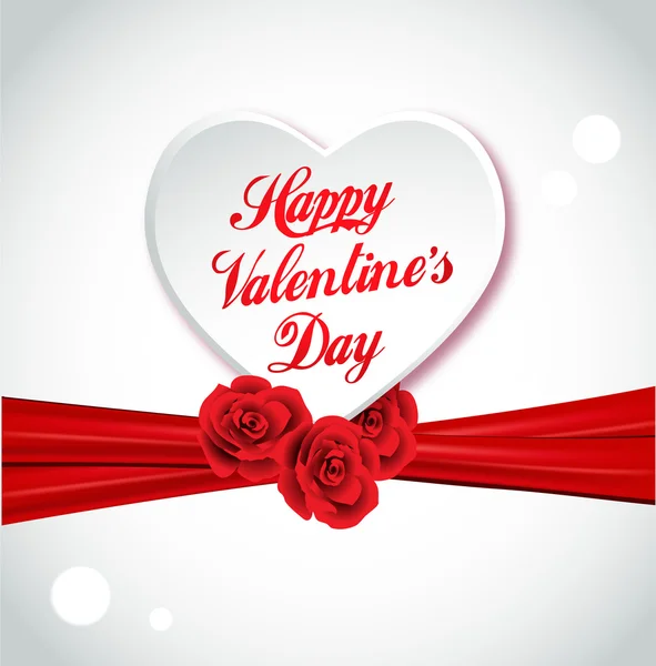 Corazón de San Valentín hecho de rosas con cinta roja — Vector de stock