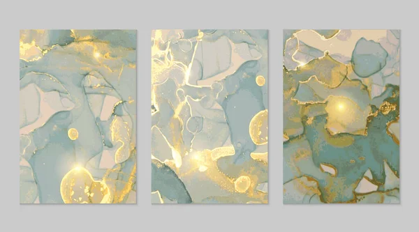 Teal e ouro mármore fundos abstratos conjunto —  Vetores de Stock