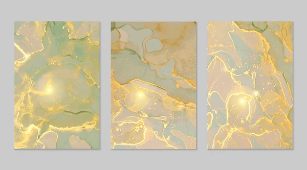 Set di sfondo astratto in marmo verde, giallo e oro — Vettoriale Stock