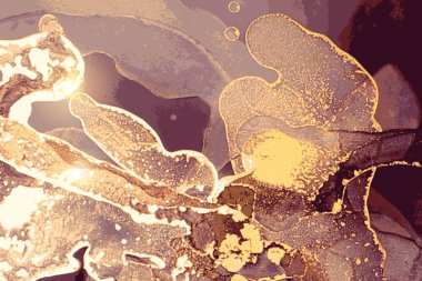 Luxury violet and gold stone marble texture. Alcohol ink technique