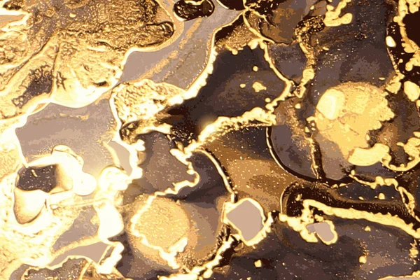 Struttura di marmo di pietra nera e oro di lusso. Tecnica dell'inchiostro alcolico — Vettoriale Stock