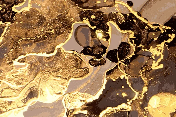 Textura de mármore de luxo preto, mel e pedra dourada. Técnica de tinta para álcool — Vetor de Stock