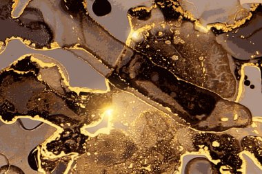 Marble effect black, honey, and gold stone texture. Alcohol ink oriental technique