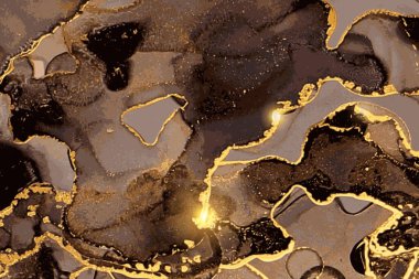Black, grey and gold marble abstract pattern. Alcohol ink technique