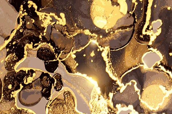 Modèle abstrait en marbre noir et or. Technique de l'encre alcoolisée — Image vectorielle