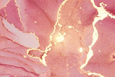 Parlak gül, ve altın jeot veya mermer doku. Alkol mürekkebi tekniği.