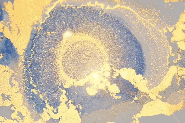 Scintillante modello geode di pietra blu e oro. Tecnica dell'inchiostro alcolico — Vettoriale Stock