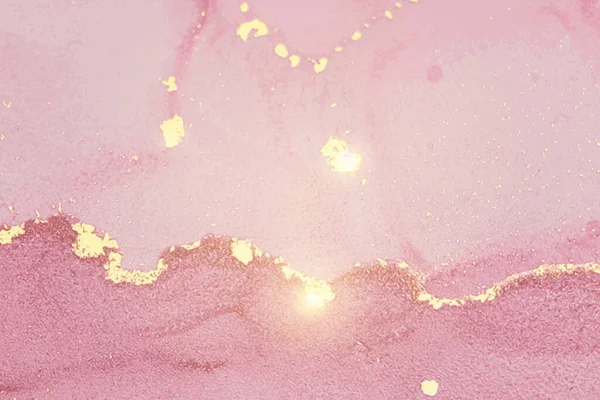 Brillante textura de mármol de piedra rosa y oro. Técnica de tinta de alcohol — Vector de stock
