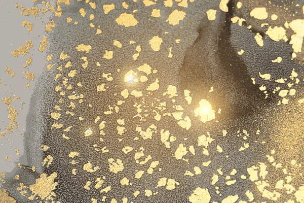 Textura de mármol dorado y piedra negra con luces brillantes. Técnica de tinta de alcohol — Vector de stock