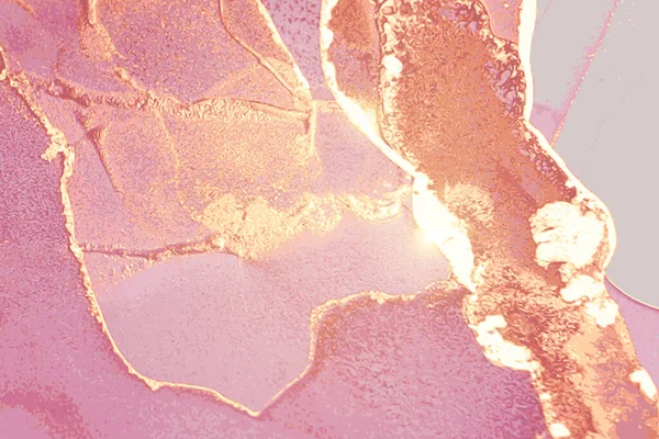 Patrón rosa y dorado con textura de geoda y destellos — Vector de stock
