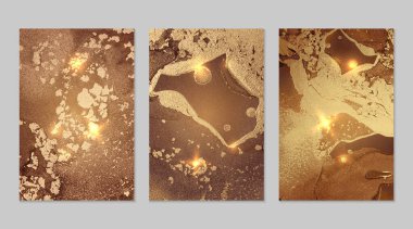 Mermer desenler dizisi. Kahverengi ve altın rengi jeot desenleri.