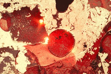 Kırmızı, siyah ve altın mermer desenli, parıltılı. Alkol mürekkebi tekniğinde soyut vektör arkaplanı. Parıltılı modern boya. Pankart şablonu, poster tasarımı. Sıvı resim