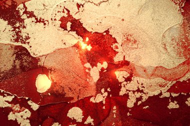 Kırmızı ve altın soyut alkol mürekkep mermer dokusu