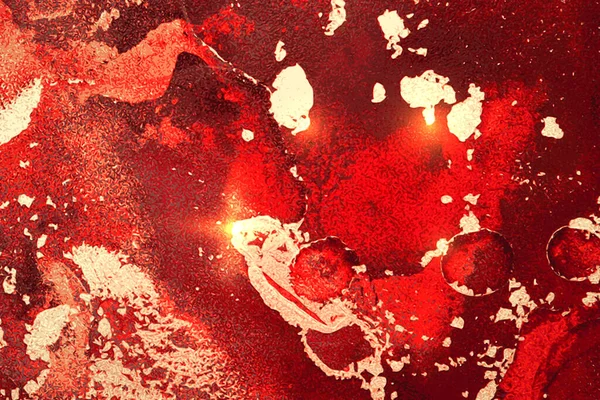 Heldere rode en gouden abstracte alcohol inkt marmer textuur — Stockvector