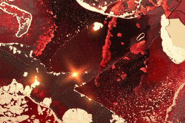 Siyah, kırmızı ve altın soyut arka plan. Alkol mürekkebi mermer dokusu