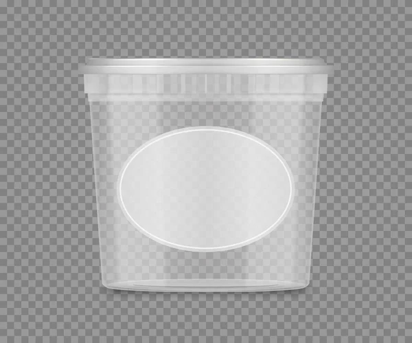 Transparentní Kyblík Etiketou Sýr Zmrzlinu Majonézu Jogurt Prázdný Plastový Obal — Stockový vektor