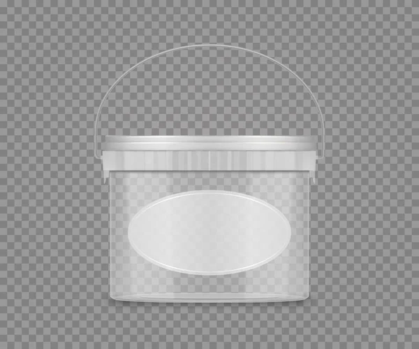 Transparent Bucket Mockup Label Handle Cheese Ice Cream Mayonnaise Yogurt — Stock Vector