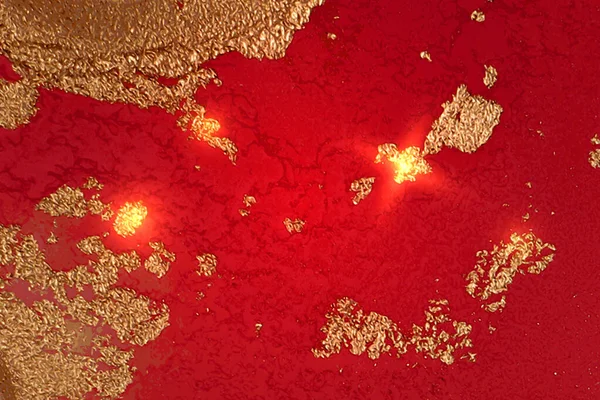 Ljust rött och guld mönster med textur av geod och gnistrar — Stock vektor