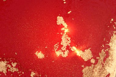 Jeot ve parıltı dokusuyla altın ve parlak kırmızı desen