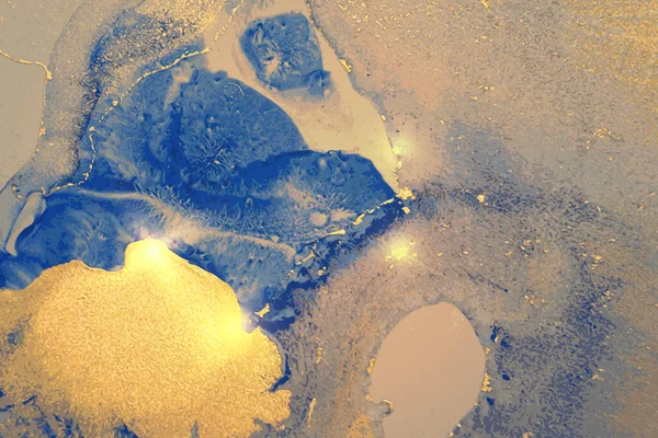 Gold and bright blue abstract alcohol ink marble texture — Stockvektor