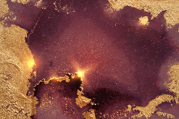 Donker goud, paars en bordeaux abstracte alcohol inkt marmer textuur — Stockvector