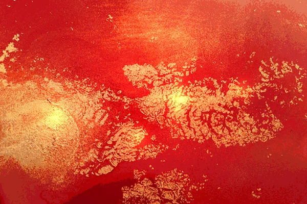 Geel, warm rood en goud abstracte achtergrond. Alcohol inkt marmer textuur — Stockvector