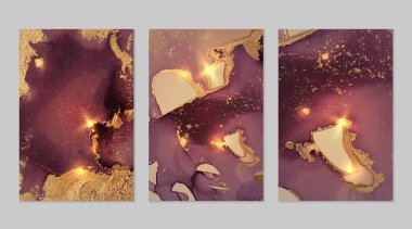 Mermer desenler dizisi. Parlak kestane rengi ve altın jeot desenleri.