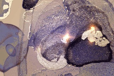 Vinatge soyut menekşe, mavi ve altın mermer desenli, parıltılı.