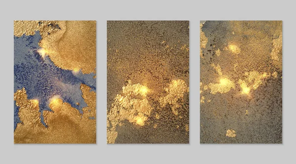 Set de marmură de aur, bronz și fundaluri albastre cu textură — Vector de stoc