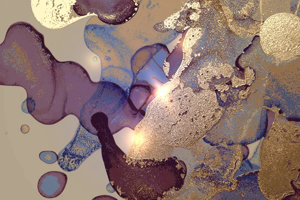 Motivo di marmo astratto viola, blu e oro con scintille — Vettoriale Stock