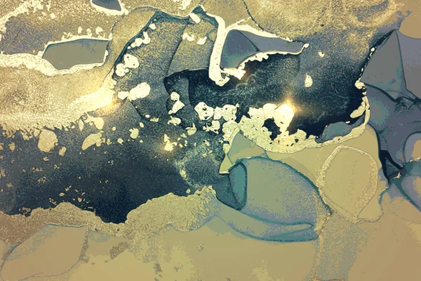 Чистый, синий и золотой абстрактный мраморный узор с блестками — стоковый вектор
