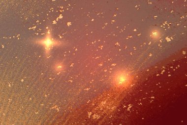 Kırmızı ve altın soyut mermer desenli, parıltılı.