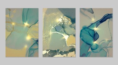 Mermer, altın ve açık turkuaz arkaplan seti.