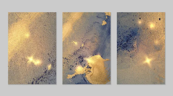 Marmor uppsättning av guld och marinblå bakgrunder med konsistens — Stock vektor