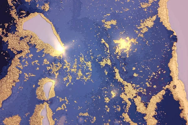 Abstraktní námořnické modré a zlaté pozadí s mramorovou texturou a zářivými třpytkami — Stockový vektor