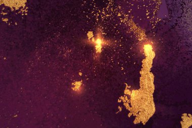 Soyut Tyrian mor ve altın rengi alkol desenli mermer desenli.