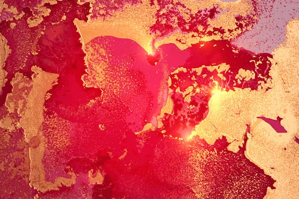 Abstrato magenta e padrão de tinta de álcool de ouro com textura de mármore — Vetor de Stock