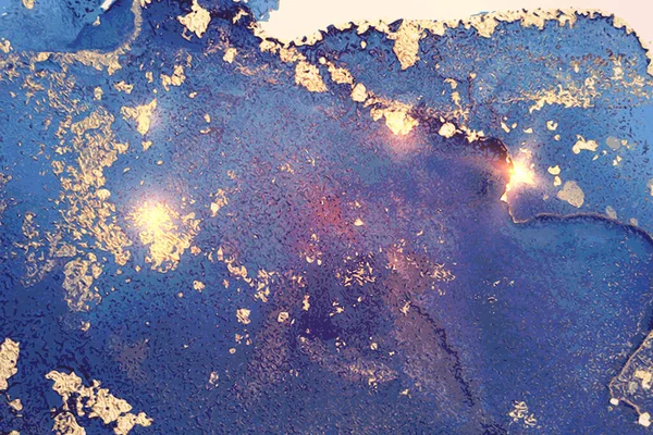 Abstrait motif d'encre d'alcool d'art fluide en denim bleu et or avec texture marbre — Image vectorielle
