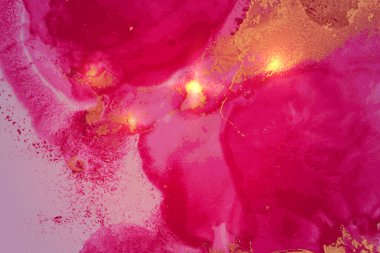 Abstract pink, magenta and gold fluid art alcohol ink pattern with marble texture clipart
