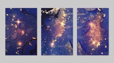 Kot mavi ve altın soyut mermer dokular seti